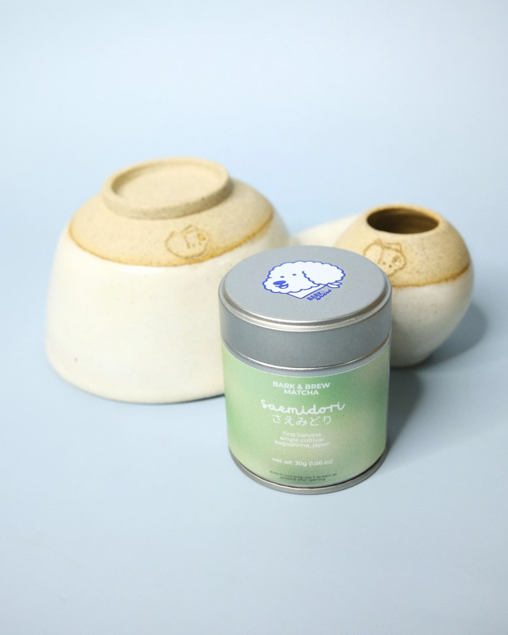 Chawan and Chasentate Set - With Handle (White)