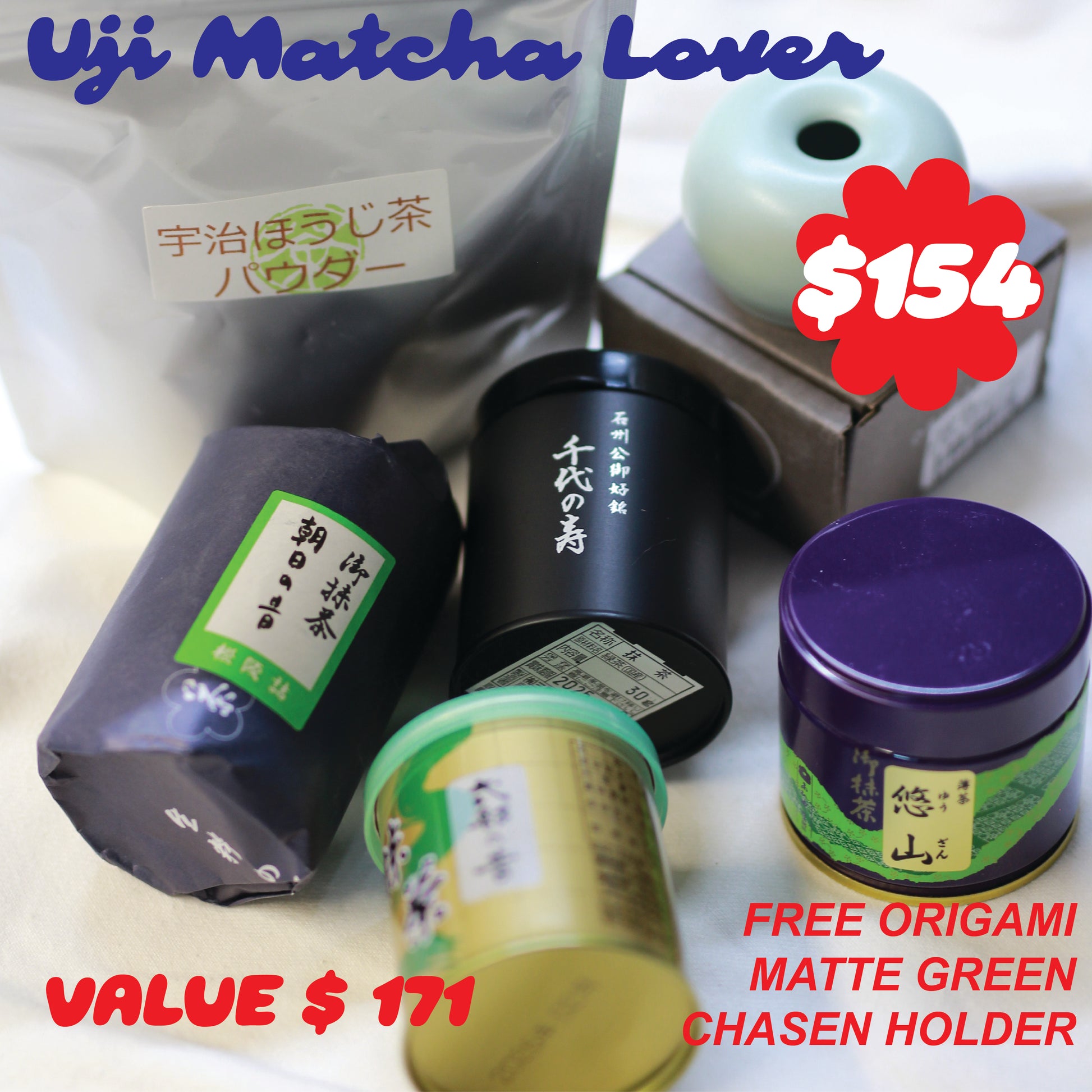 Uji Matcha Lover - Combo 3 (Value $171) FREE Origami Chasen Holder - Matte Green