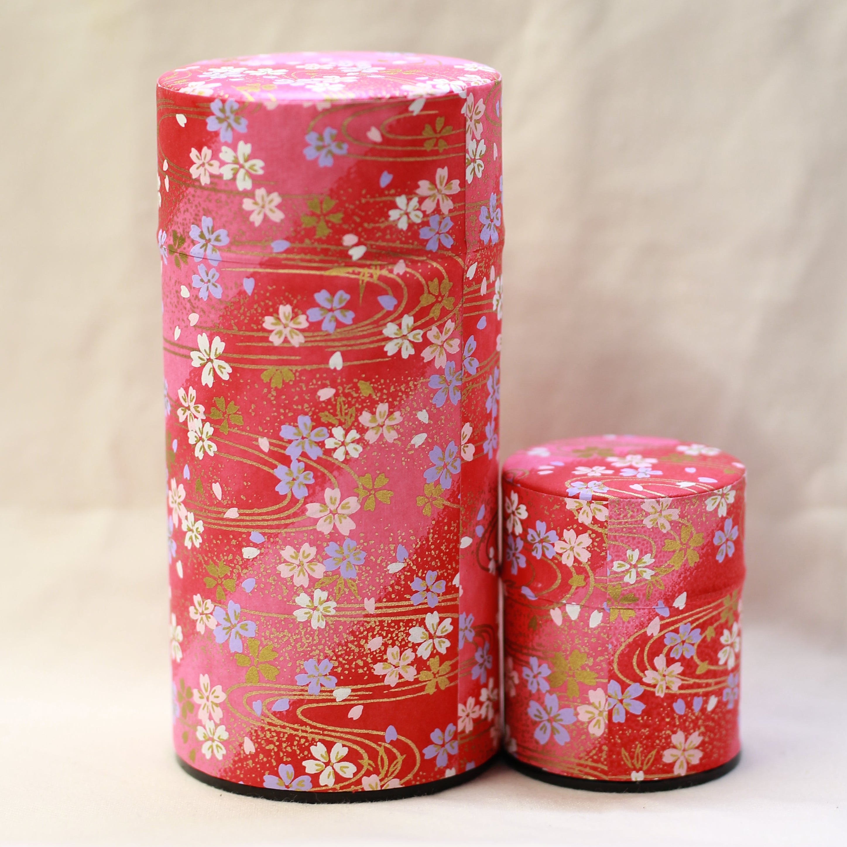 Red Washi Paper Metal Tea Caddy - Set 3