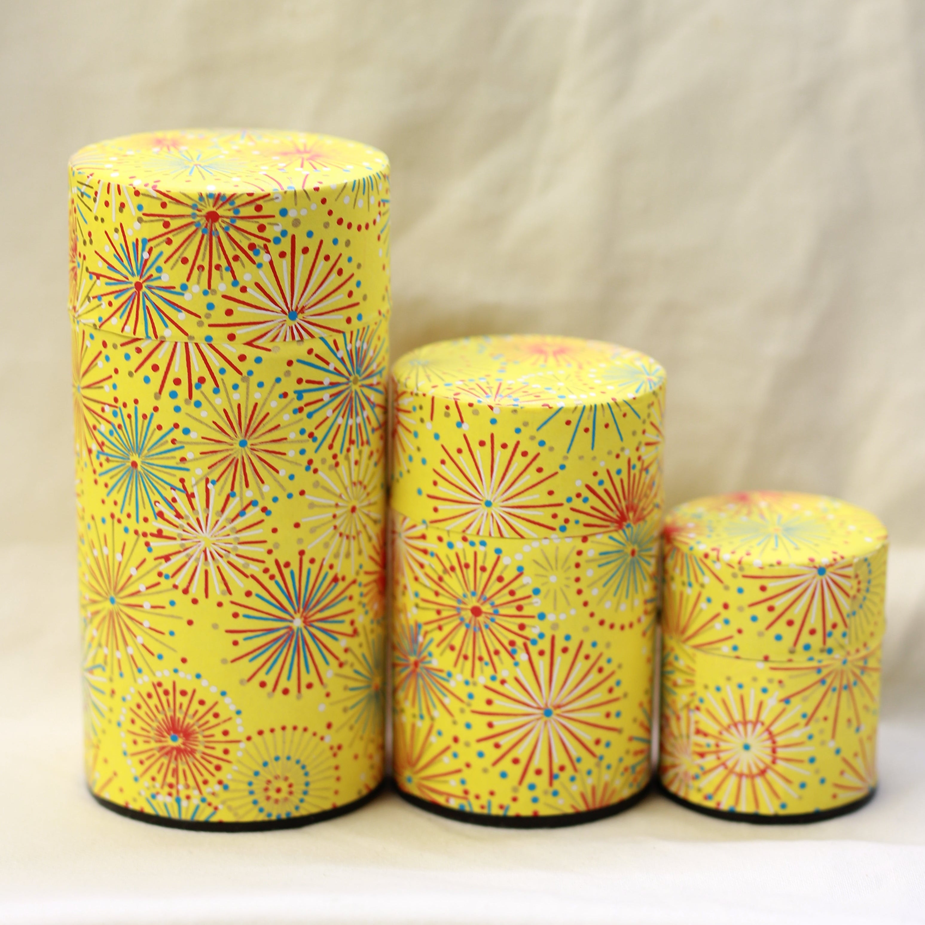 Yellow Washi Paper Metal Tea Caddy Set 1