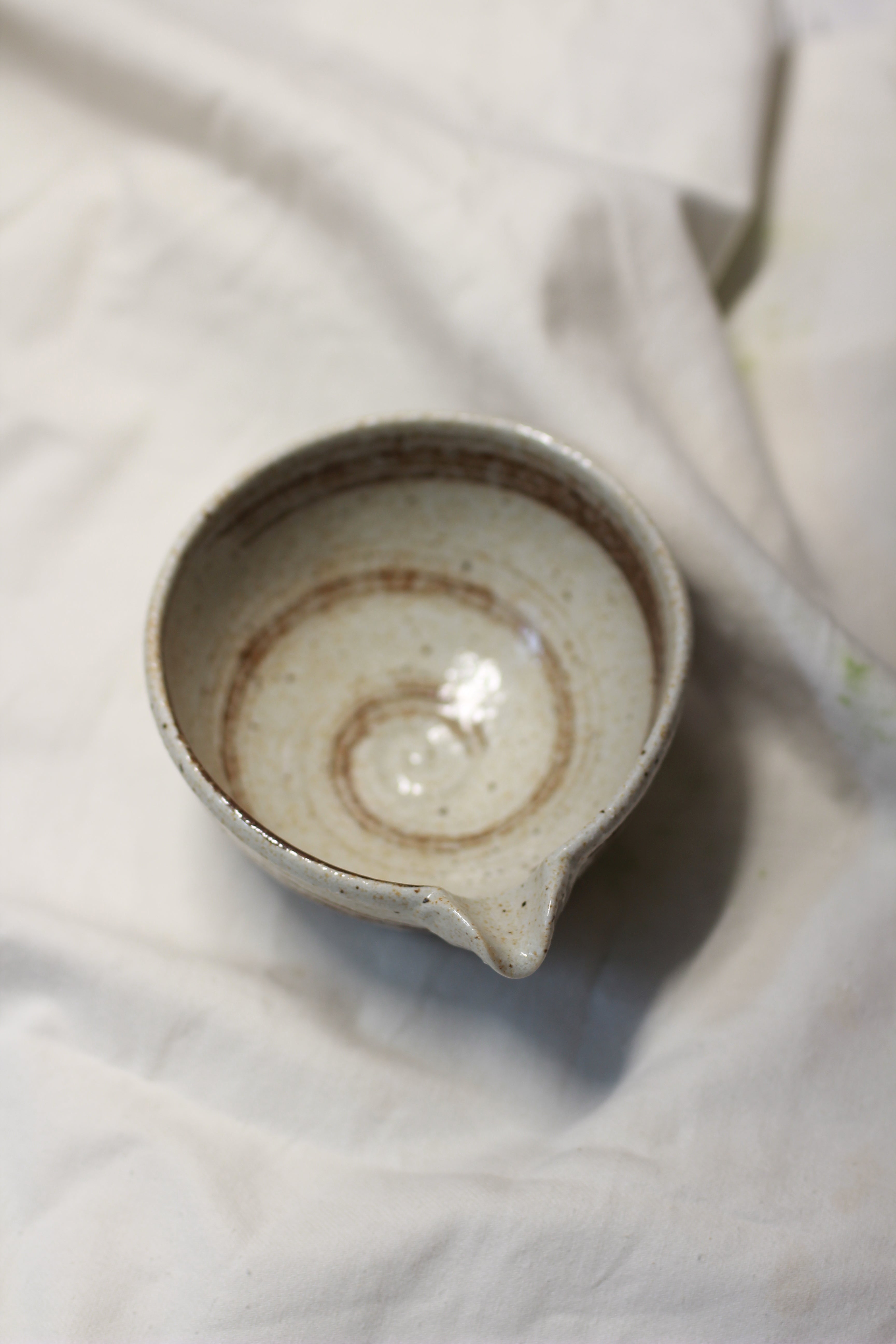 Mino-yaki Chawan - Brown Swirl with Spout